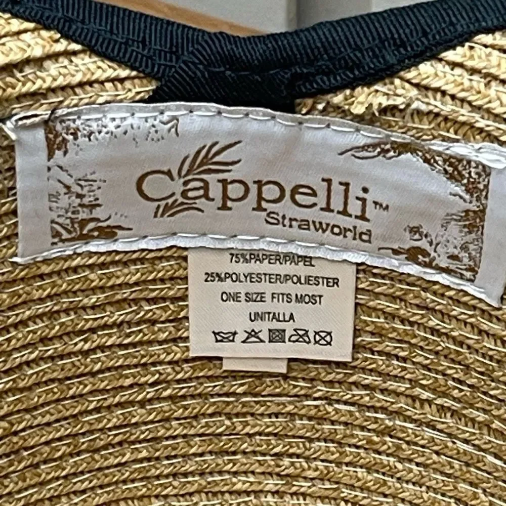 CAPPELLI Straworld Women's Wide Brim Sun Hat Black Band Removable Sweatband OS